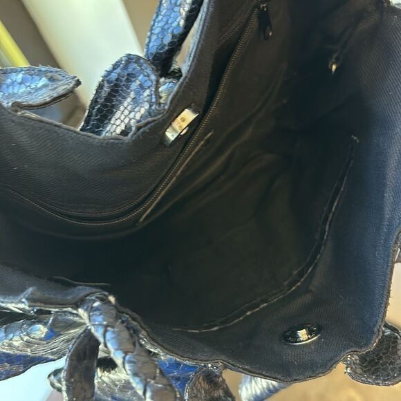 SR Squared by Sondra Roberts purse shoulder bag black snake skin - Picture 6 of 7